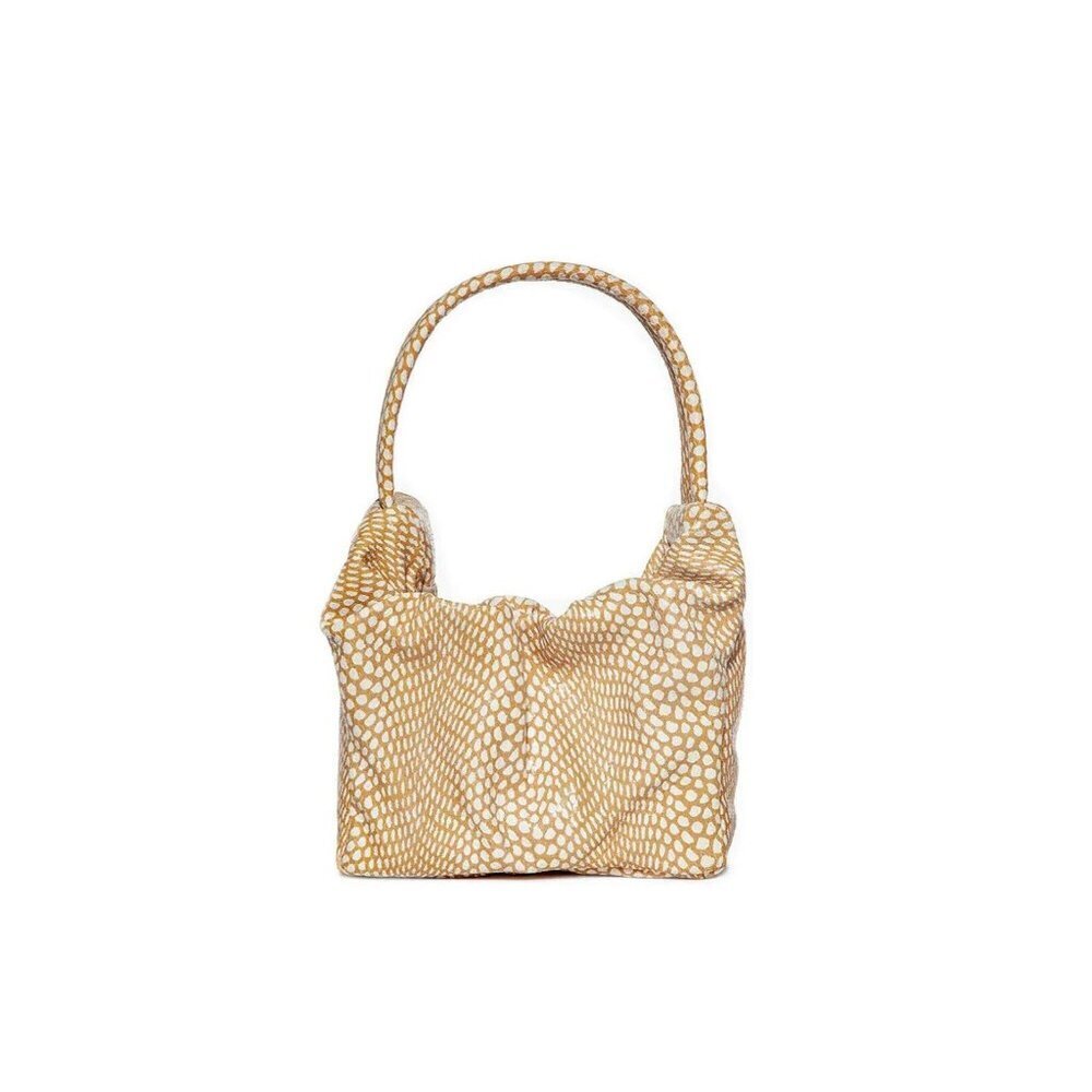 Staud Felix Shoulder Bag Gathered Dotted Embossed Leather Fawn Tan Magnetic $350